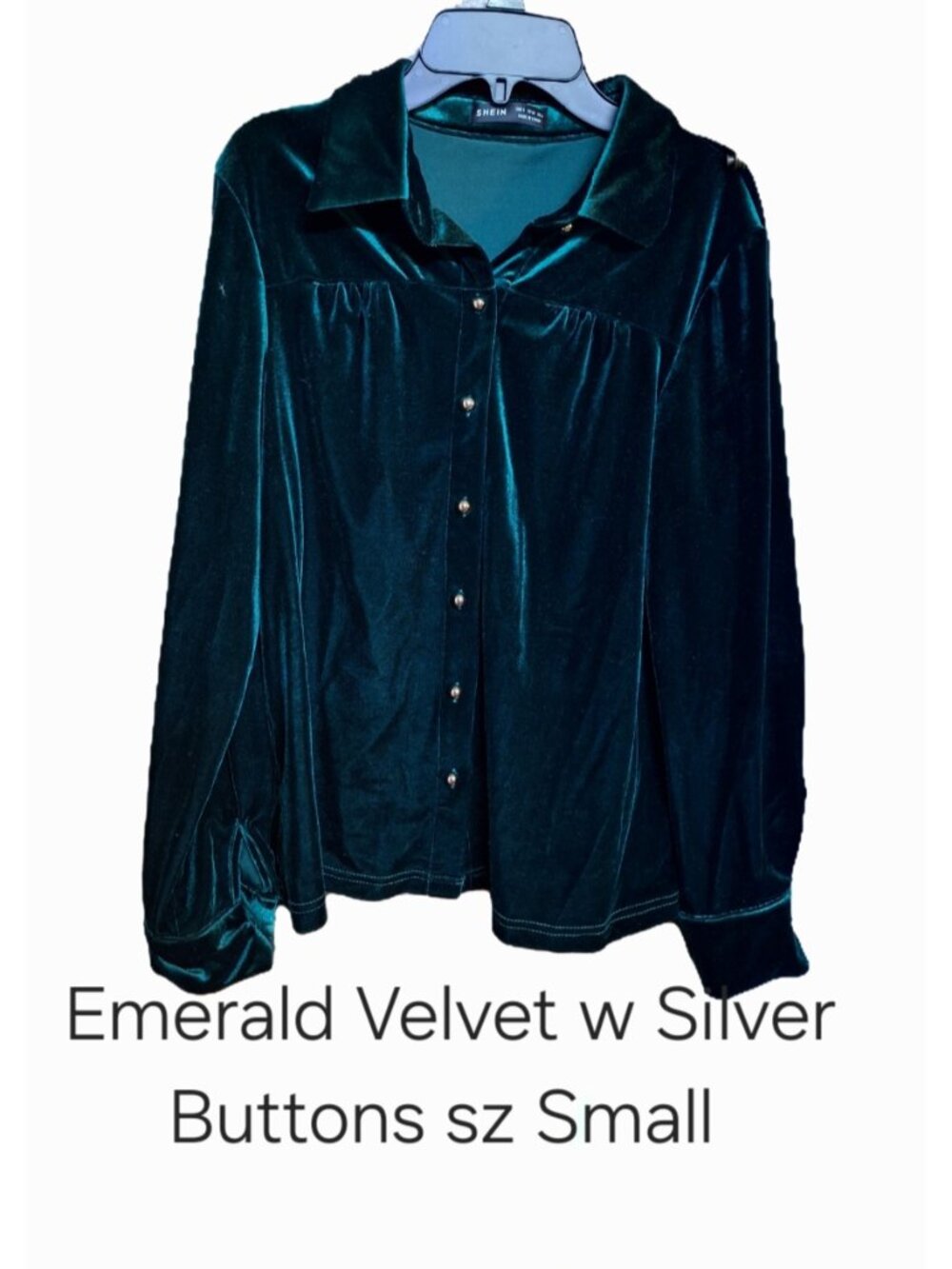 Emerald Velvet Button Up sz S